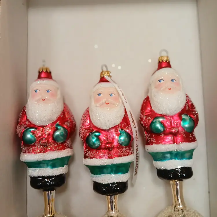 Vintage Lauscha Glas  German Christmas Ornament Set of 3 Santa - ORIGINAL BOX