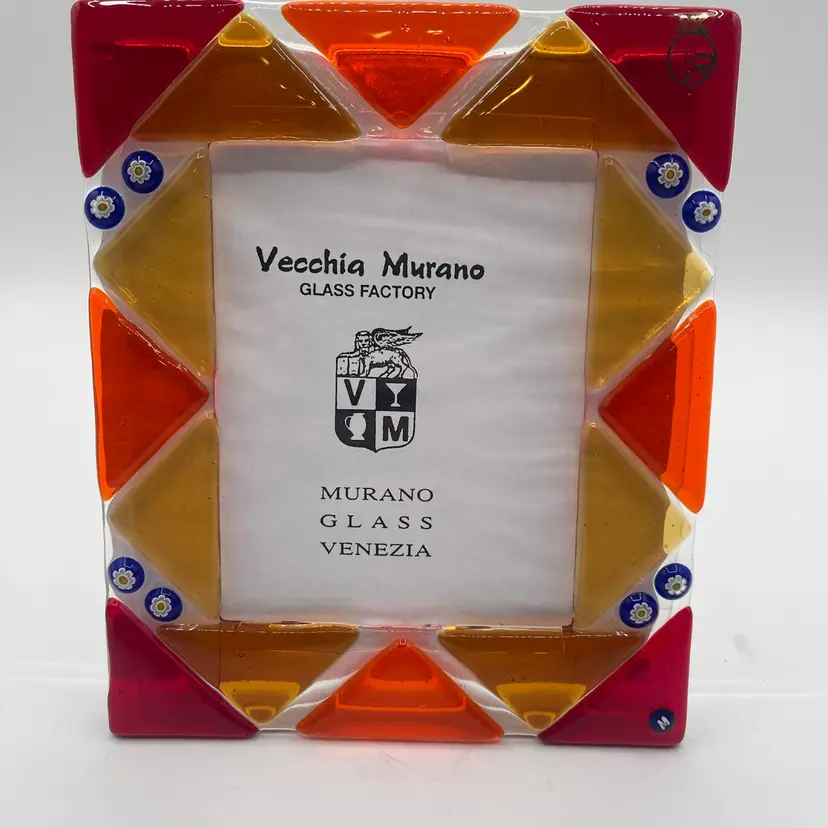 Murano Glass Vecchia Picture Red Orange Yellow Blue 7.5“ X 6“