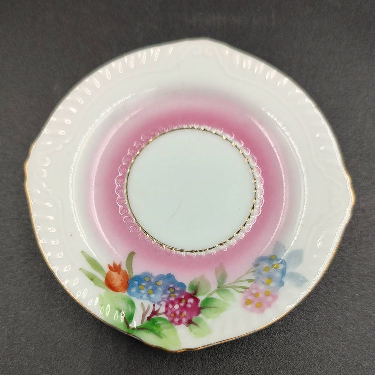 Vtg Mini Hexagonal Footed Hand Painted Teacup and Saucer