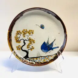 Vintage Mexican Folk Art Tonala Pottery Plate Bird Tree Butterfly Artist Signed