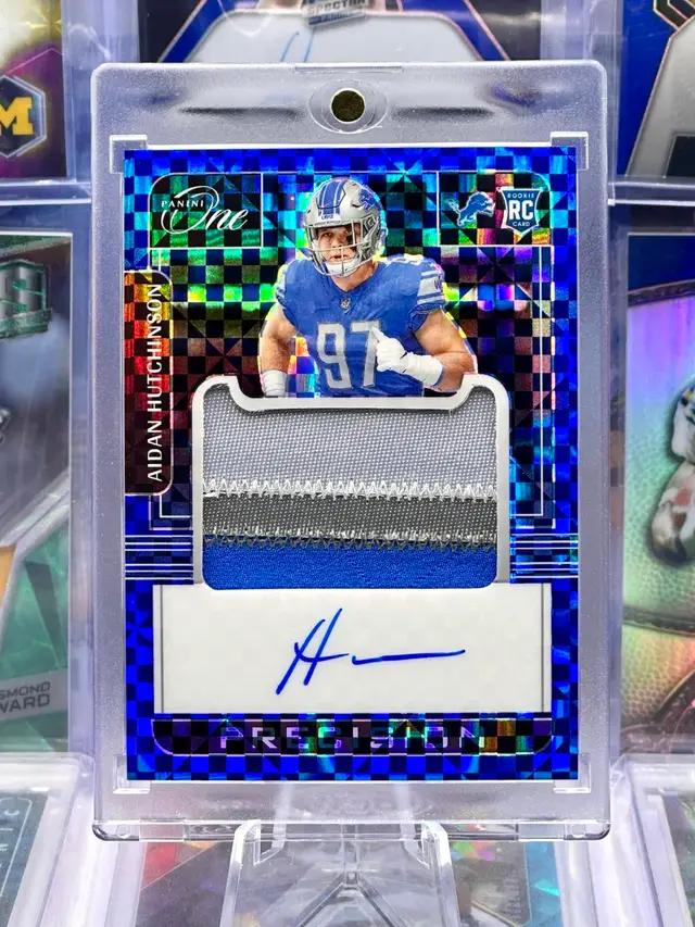 Aidan Hutchinson 2022 One RPA Rookie AUTO Autograph ON CARD Patch Blue Prizm /75 Detroit Lions Michigan Wolverines