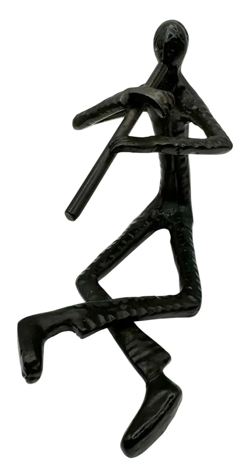 Vintage Cast Ion Metal Musician Figurine Flute Clarinet Player Black 6”