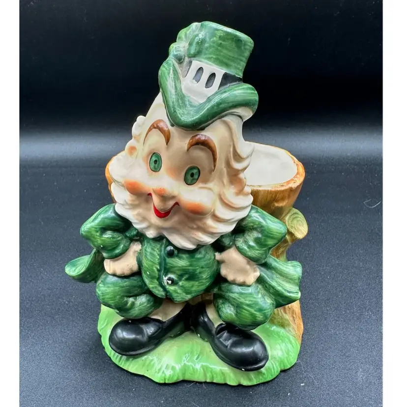 VTG Lefton Japan Irish Leprechaun Planter St. Patrick's Day Shamrock Hat 6.5in