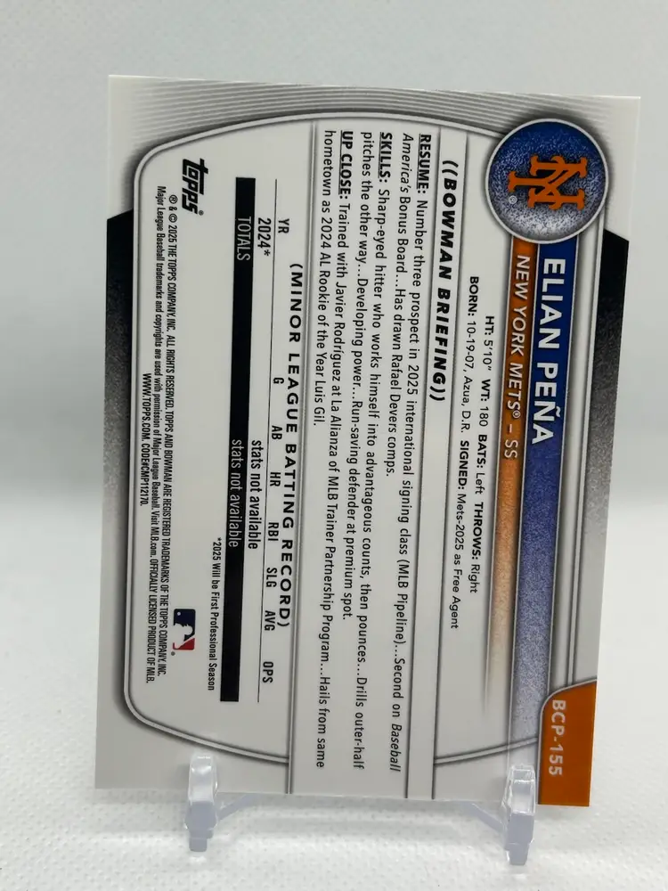 Elian Peña 2025 Bowman Chrome Etched In Glass Prospect New York Mets