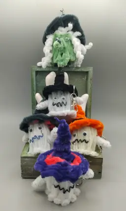 Pipecleaner Ghost Keychain, Pipecleaner Witch Keychain, Halloween