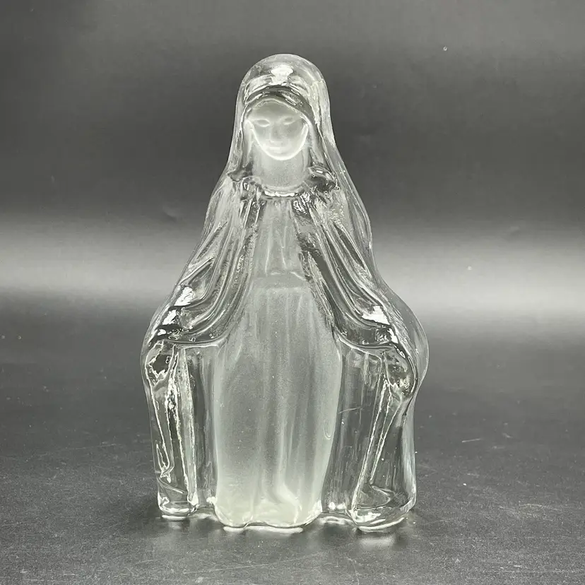 Viking Art Glass Frosted Clear Madonna Mother Mary Holy Religious MCM Vintage