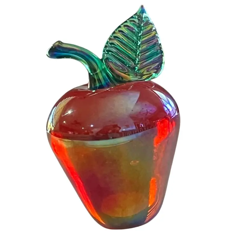 Glass Eye Studio Hand Blown Glass Iridescent Apple Paperweight