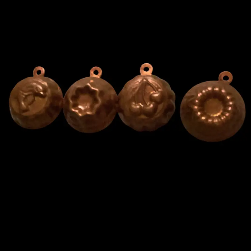 Lot Of 4 Antique Small 2.5” Copper Jell-O Molds W/Hanger Spiral Design