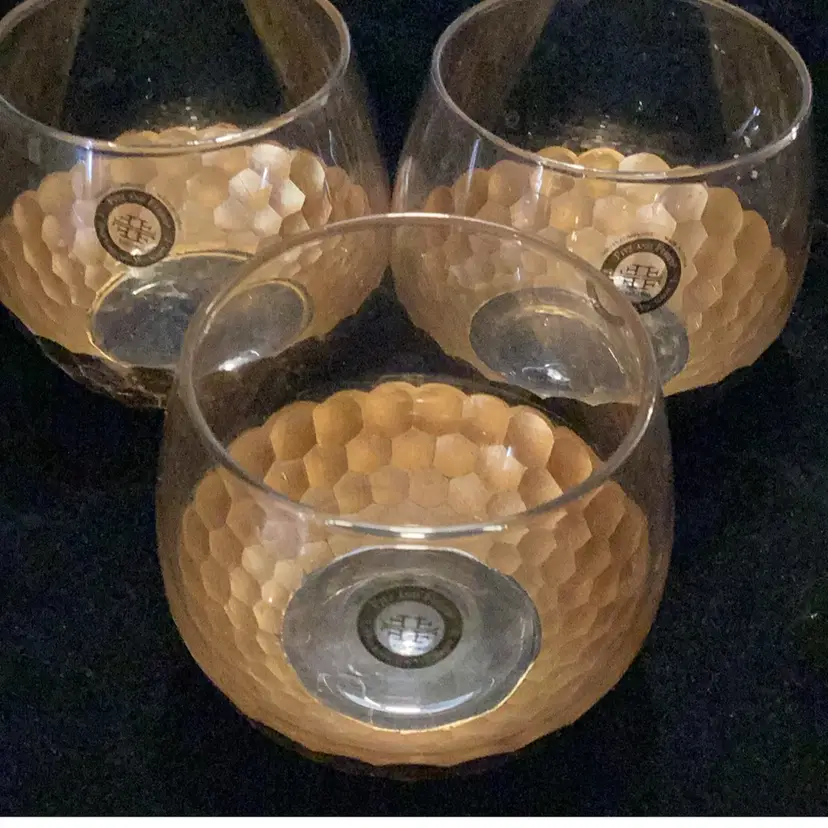 Fitz& Floyd Gold Daphne Stemless Wine Glasses Set Of 3