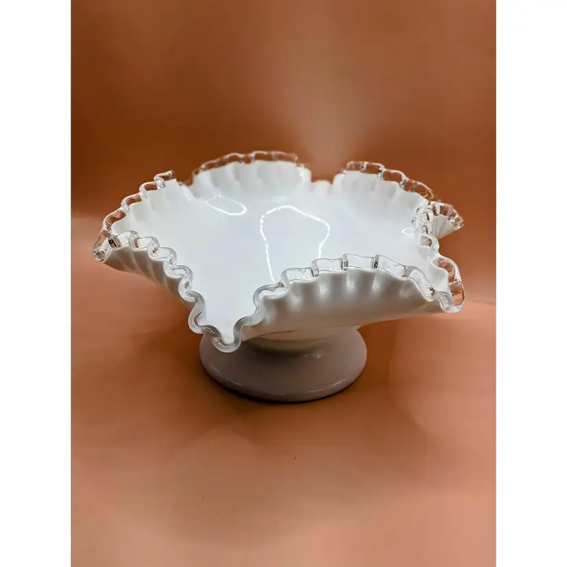 Vintage Fenton Silver Crest Ruffled Footed Candy Dish