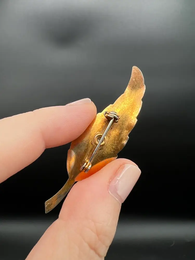 Golden Leaf With Faux Pearl Brooch