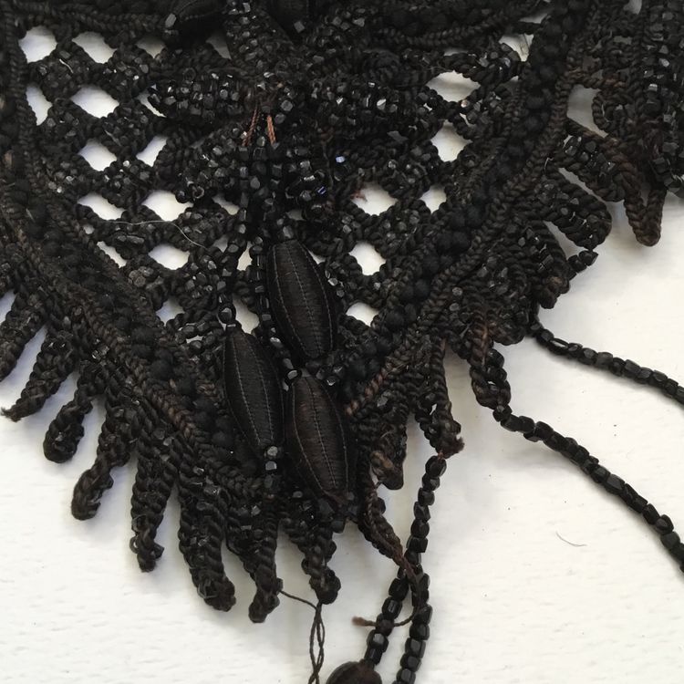 Vintage Antique Mourning Beaded Victorian Black Adornment Applique Trim As-Is