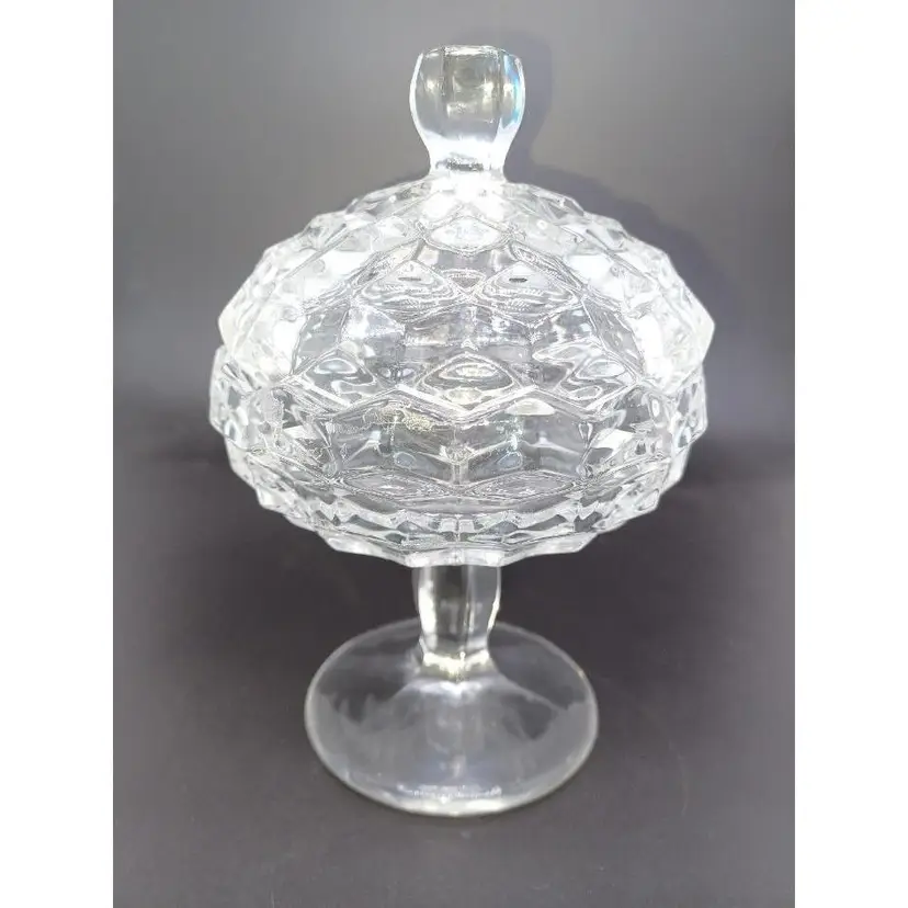 Vintage Fostoria American Cubist Pedestal Compote Dish covered Candy Dish 7"