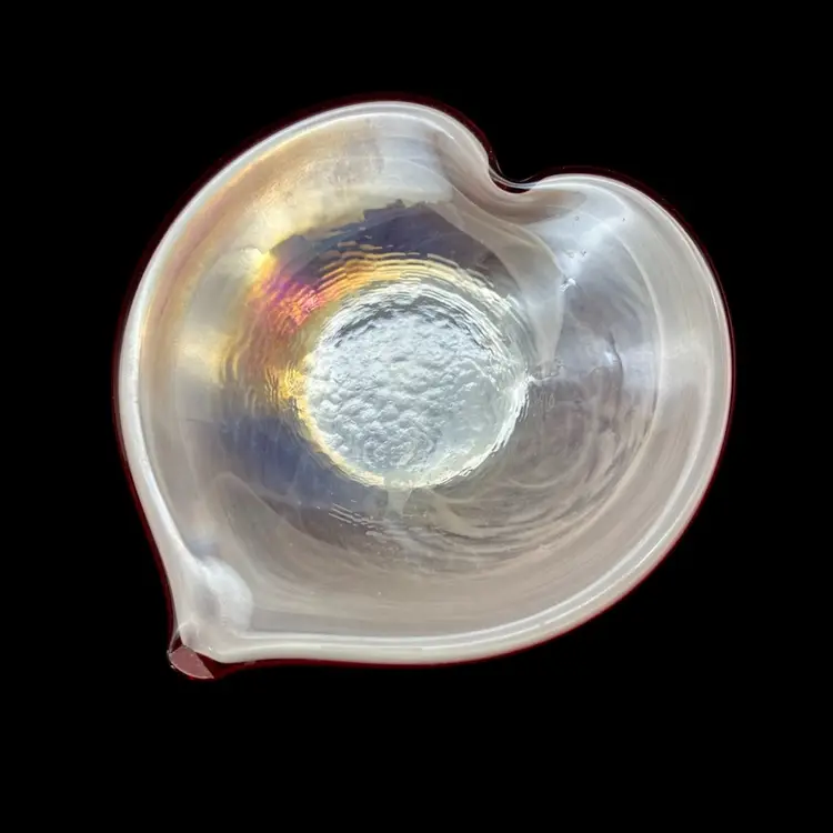 BIN - Venetian Glass Iridescent Heart Shaped Candy Dish 8.5”