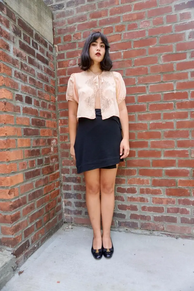 40's Peach Silk & Lace Bed Jacket, S-M