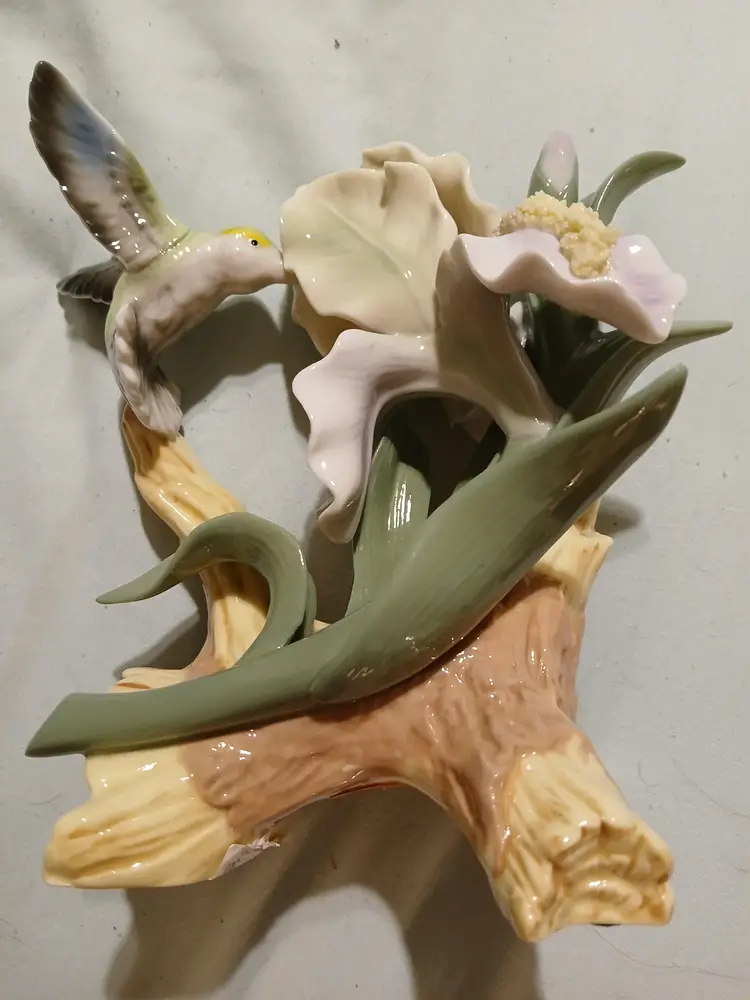 1960s Era Porcelain Hummingbird And Iris