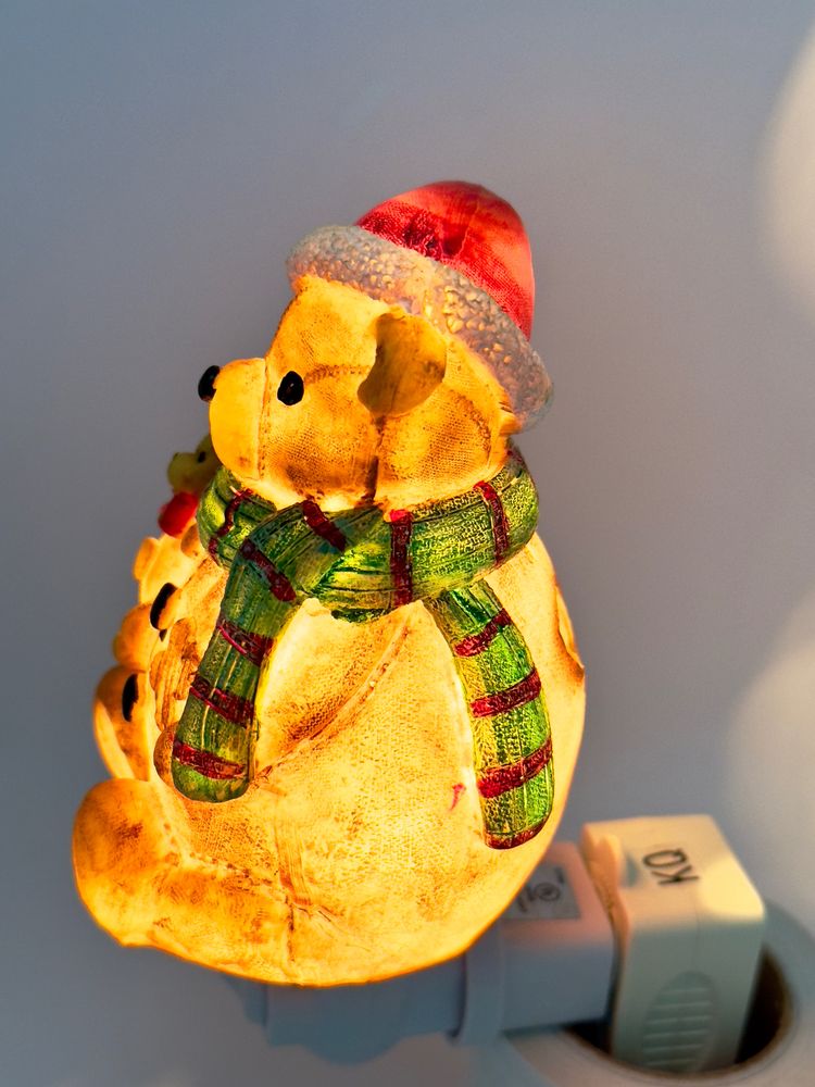 Vintage Plastic Christmas Teddy Bear Santa Claus Night Light, Festive Holiday Decor, Unbranded