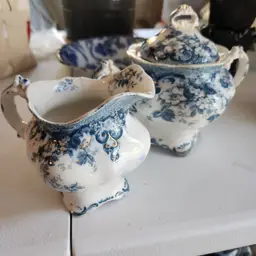 Blue Transferware Cream and Sugar Set