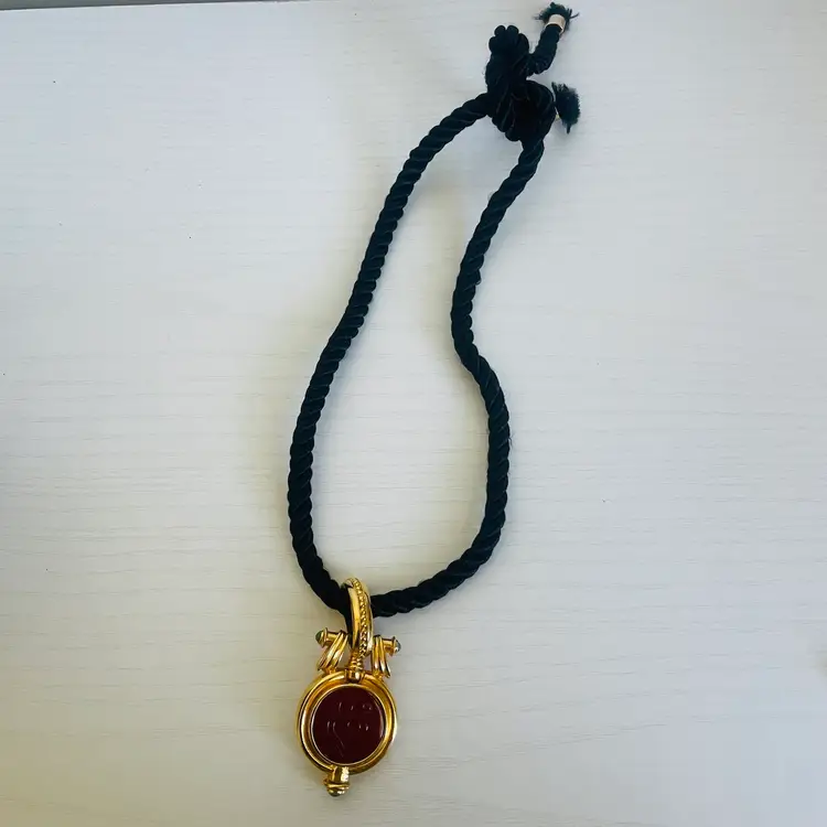 Tova Reversible Powder Compact Pendant Necklace RARE On Cord 80's 90's