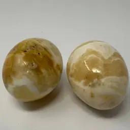 Pair of Decorative Alabaster Stone Eggs Display Decor 3" Marbled Home Accents