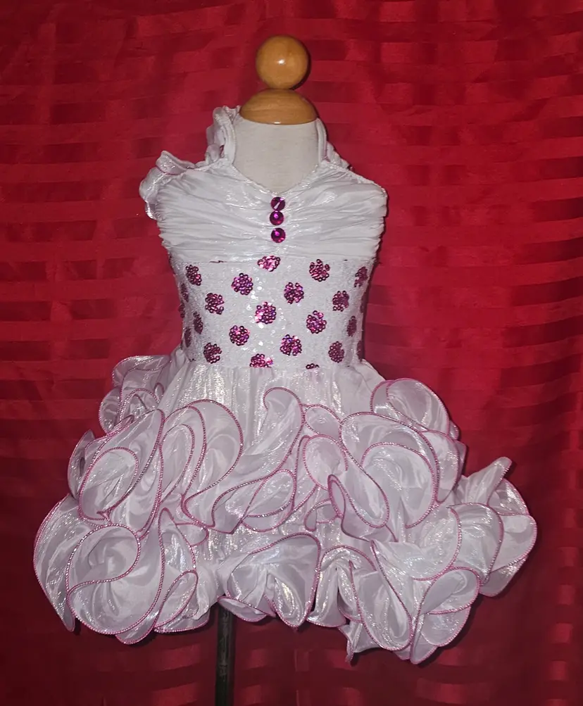 Glamour Costume Red White Sequin Ruffle Pageant Dress Dance Costume SC