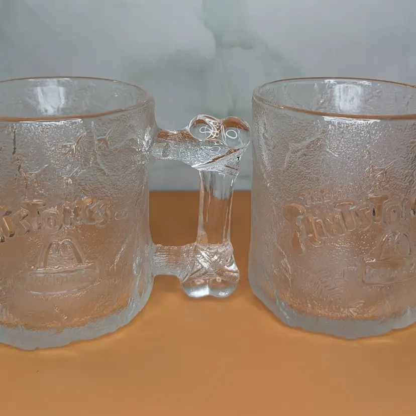 McDonald's 1993 Flintstones 'RocDonald's' Set Of 2 Vintage Glass Mugs
