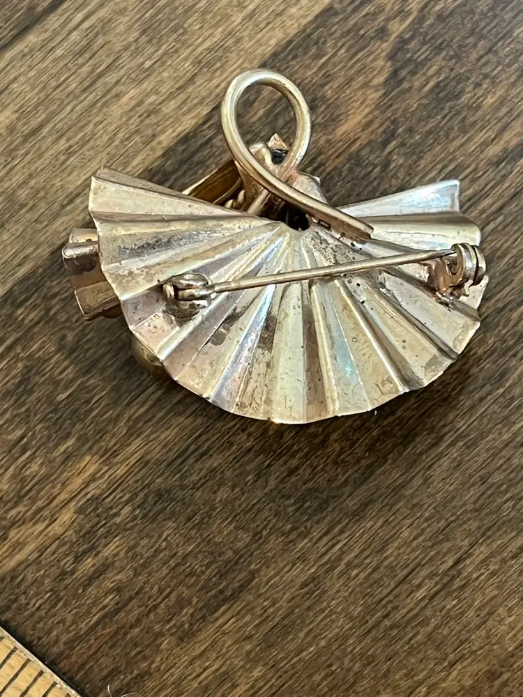 Vintage Art Nouveau Style Fan Floral Brooch Pendant