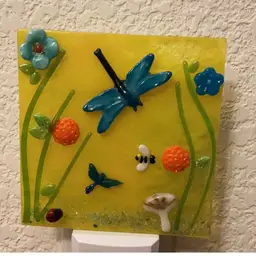 LBB Made by Me! Fused Glass Nightlight 3D Design with Dragonflies 4" x 4” Studio Art Handmade