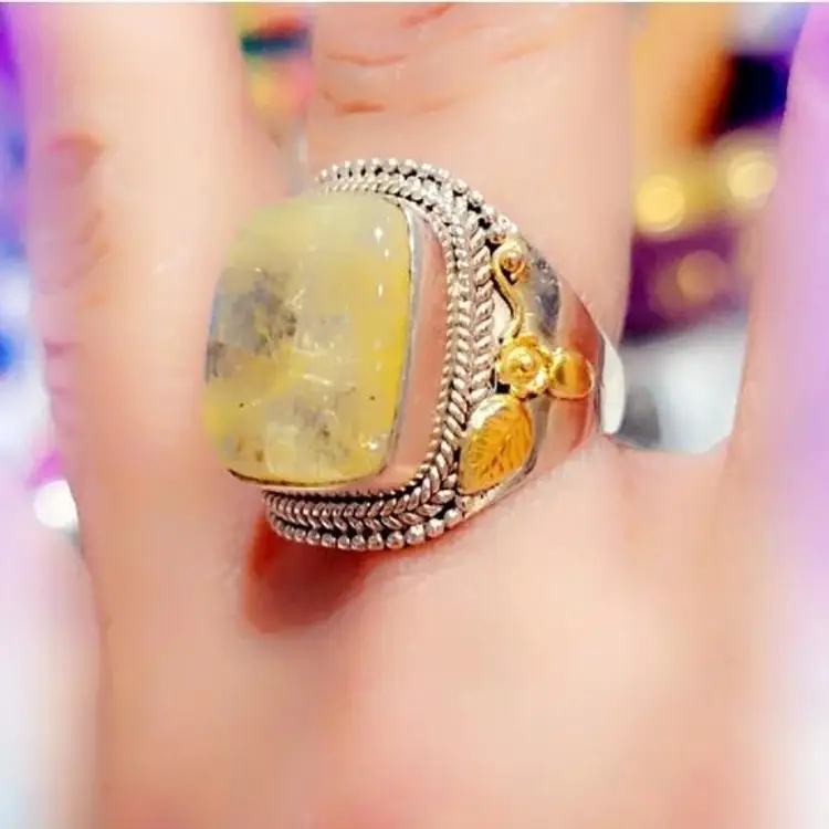 Yellow Moonstone Sterling Silver Gemstone Ring