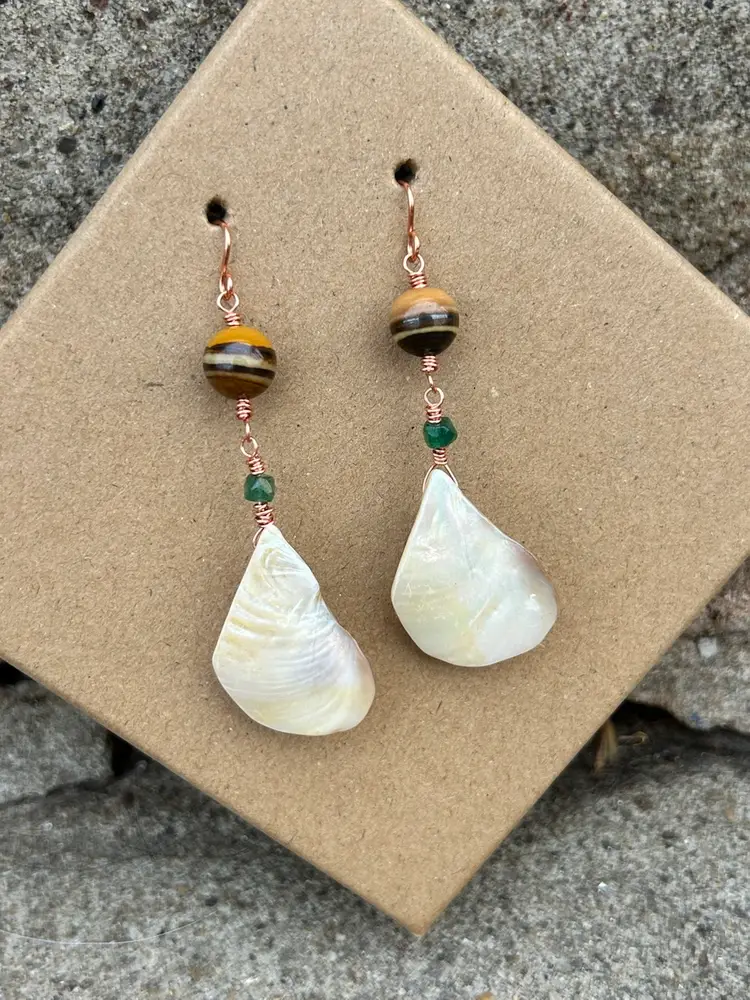 Handmade Mother Of Pearl & Tigers Eye Earrings By Me