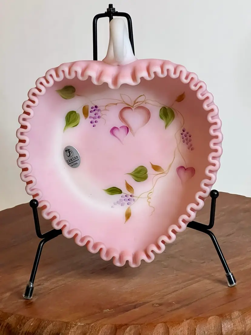 Fenton Pink Satin Hand Painted Bon Bon Dish