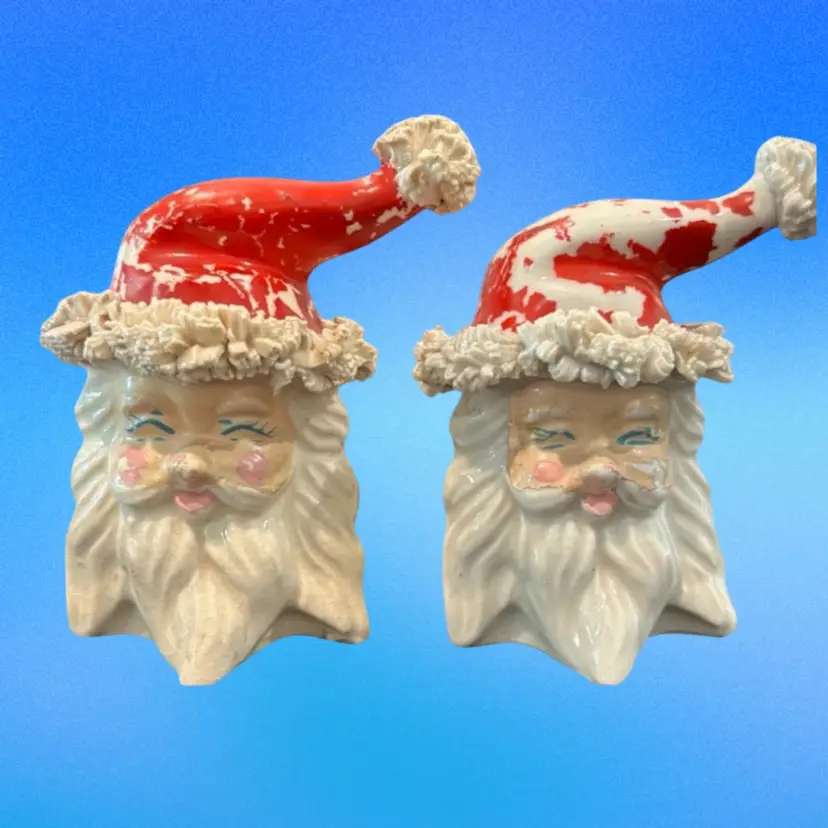 Vintage 1950s Spaghetti Hat Santa Claus Salt & Pepper Shakers – Mid Century Christmas Pair