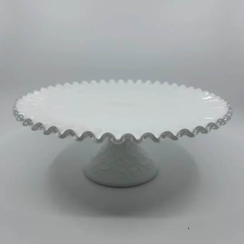 Fenton Spanish Lace Silver Crest Milk Glass Pedestal Cake Plate