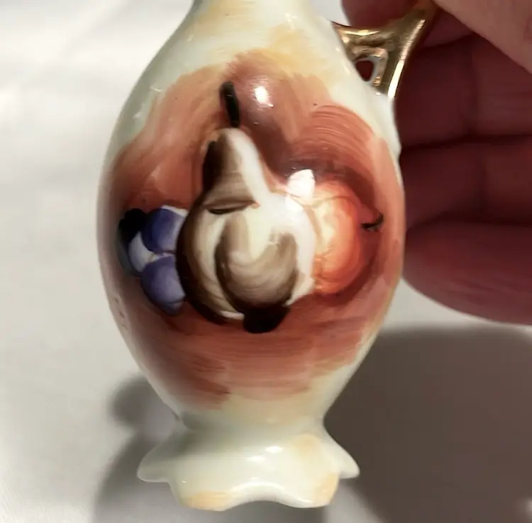 Vintage/antique, miniature, hand painted china pitchers, fruits and flowers