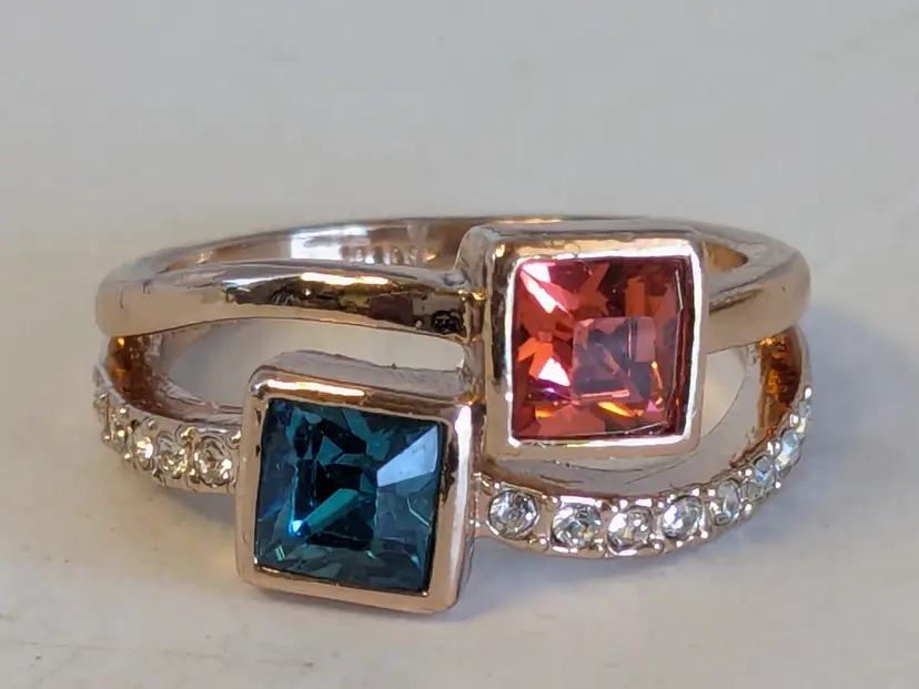 Faux Citrine and Topaz Princess Cut 18KRGP Ring Jewelry