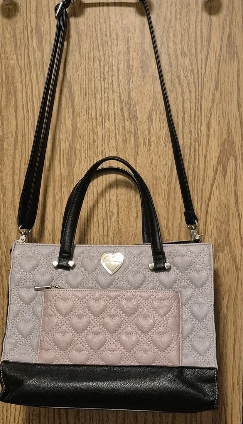 Betsey Johnson Heart Quilted Crossbody Mauve Purse