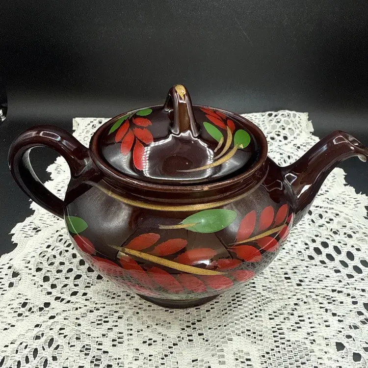 Vintage MCM Royal Canadian Art Pottery Hamilton Canada Brown Electric Tea Pot