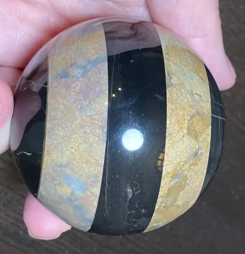 VTG Black Onyx and Granite or Marble 2.5" Decor Sphere Ball Polished