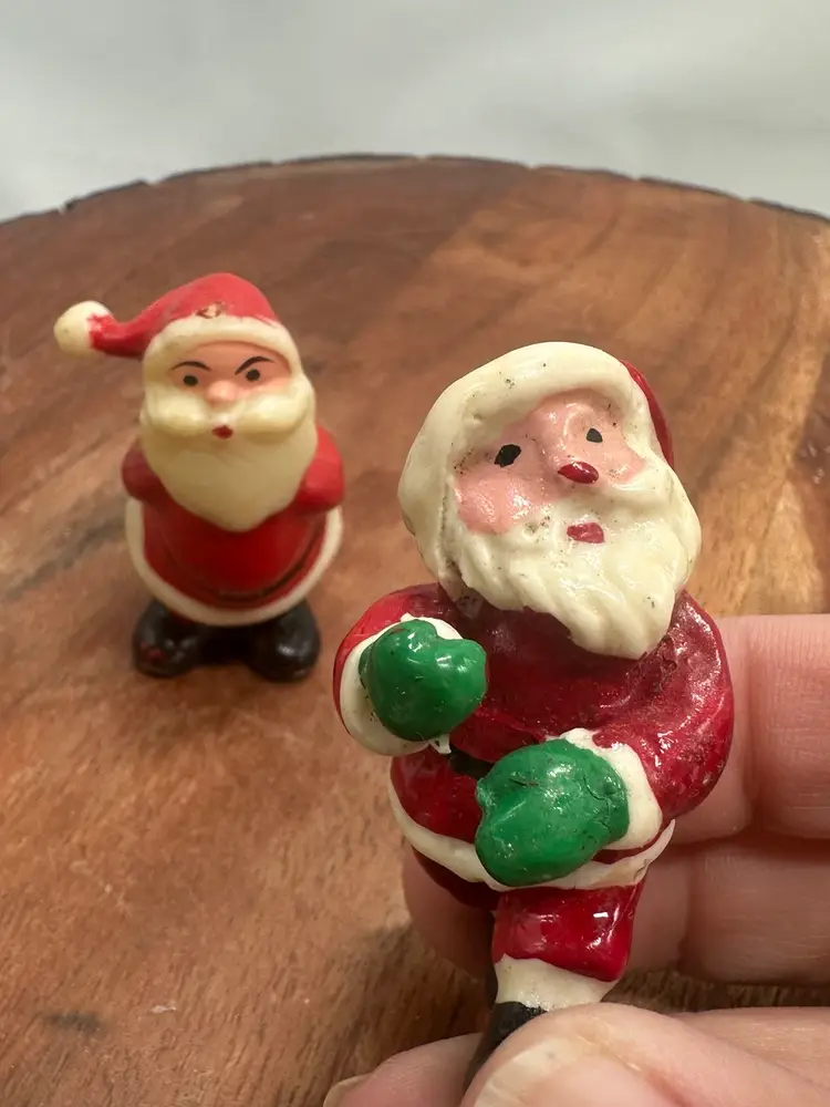 Vintage Mini SANTA Claus Small Cake Toppers Porcelain Figurines Christmas