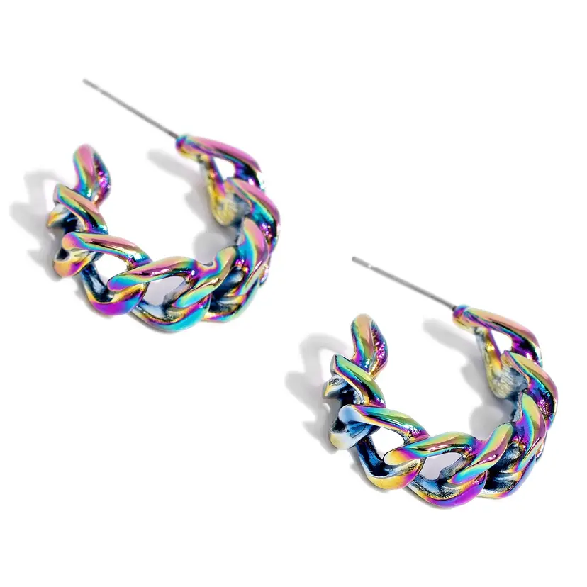 Rainbow Chain Hoop Earrings
