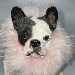 UNBRANDED French Bulldog/Boston Terrier wearing a pink feather boa figurine