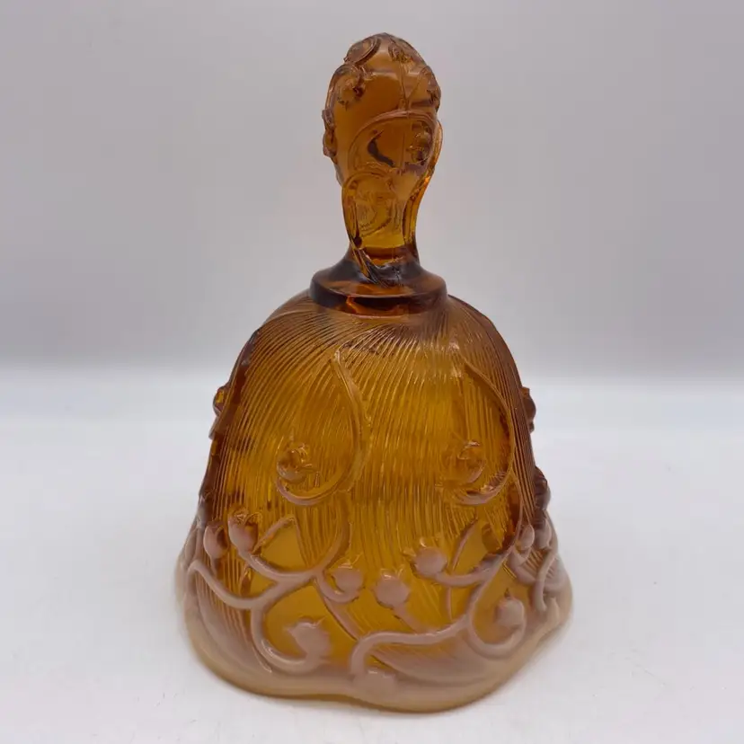 Vintage Fenton Lilly of the Valley Opalescent Amber Brown Glass Bell Honey Rim