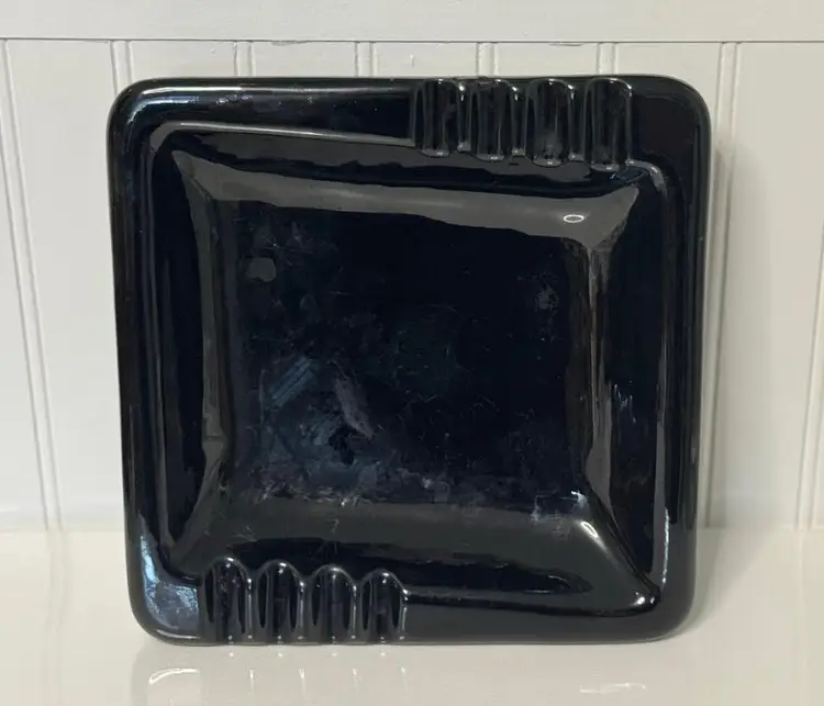 Vintage Square Black Ceramic Ashtray 8.5 inches Made in the U.S.