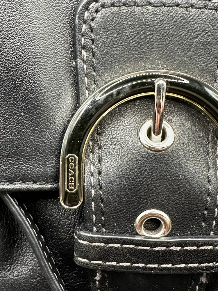 COACH Soho Leather Crossbody Bag Black Buckle Magnetic Flap Small Purse