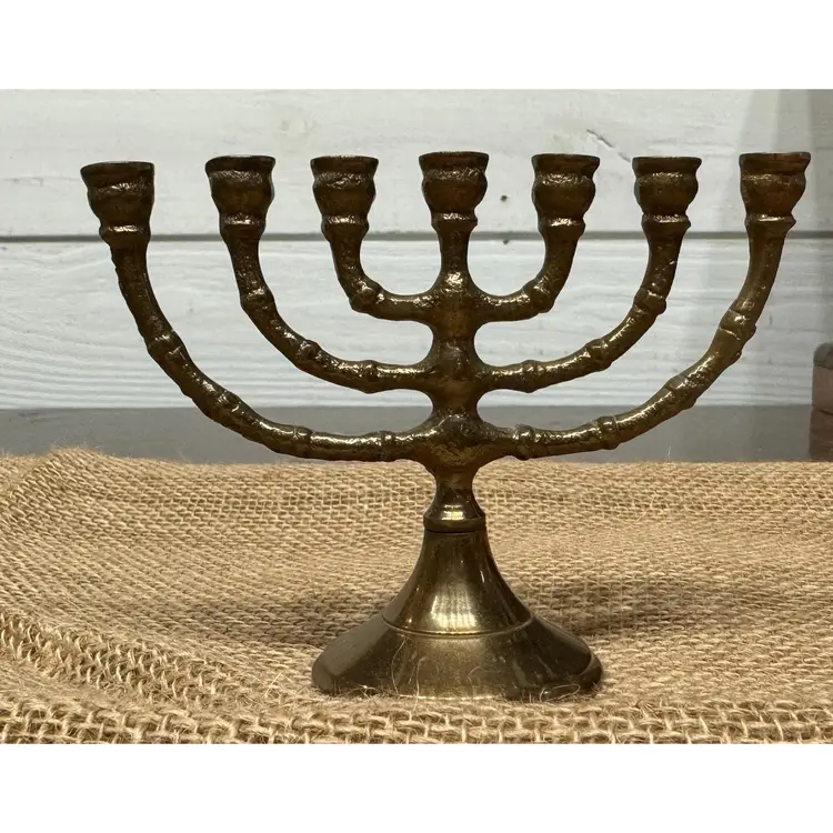 Vintage Brass Mini 7-candle Menorah 4” Long X 3.5” Tall Metal Decor