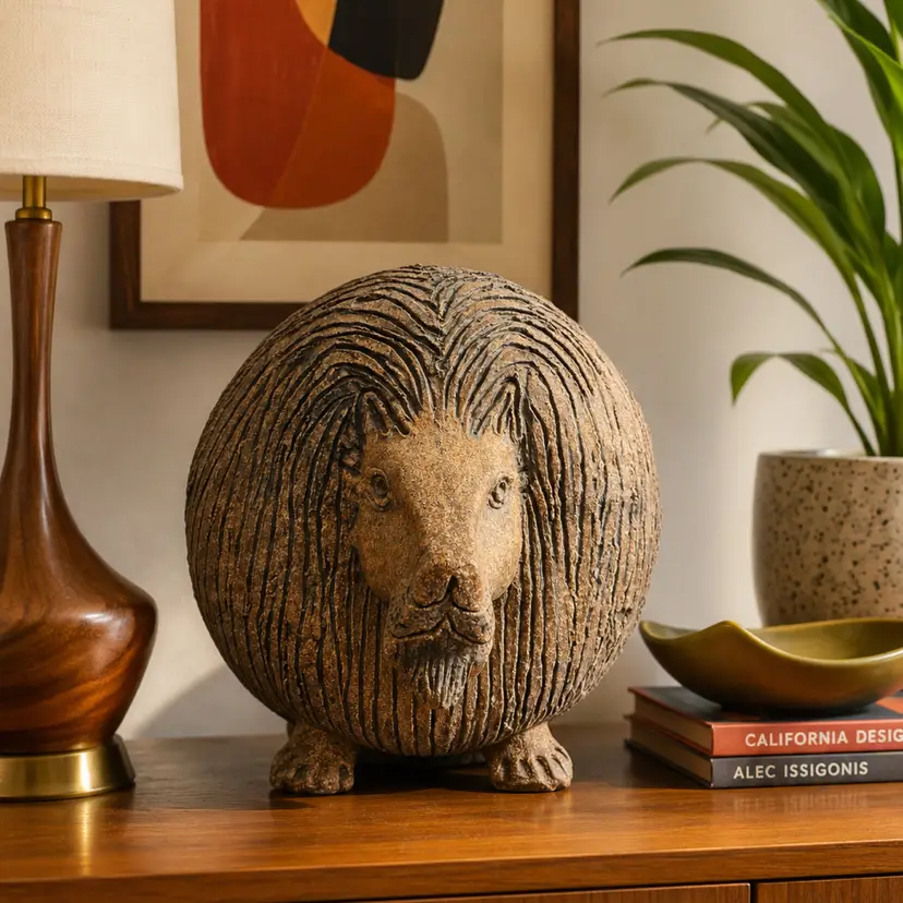Rare Signed Raul Coronel Ceramic Lion Sculpture Monumental Mid-Century 1960s