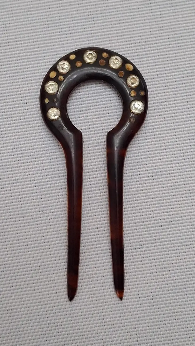 308 ✨ Vintage Celluloid Hair Fork w/ Clear Rhinestones – Petite Tortoiseshell