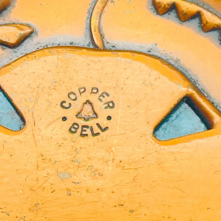 BELL COPPER Signed Necklace Blue Bead Pendant Ethnic Native Tribal SW 17899