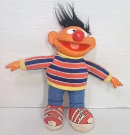 Vintage Sesame Street Ernie Plush Doll Hard Rubber Head & Hands (Applause 1985)