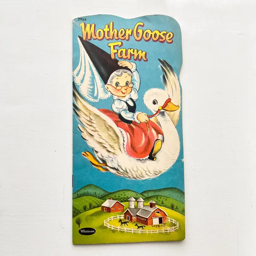 Vintage 1950s Mother Goose Farm Animal Nursery Rhyme Book Sheep Pony Cat Hen Dog Cow